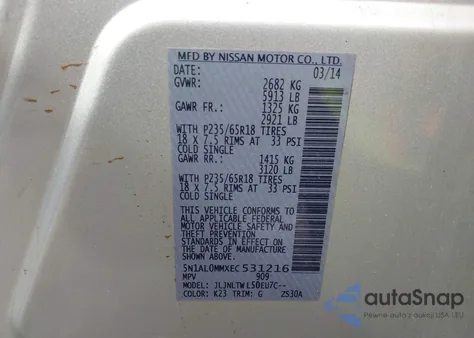 2014 Infiniti Qx60 z USA, uszkodzony, nr VIN 5N1AL0MMXEC531216